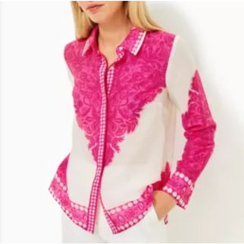 NWT! Lilly Pulitzer Kran button front top in Passion fruit pink size M